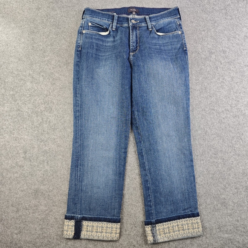 NYDJ Dayla Wide Cuff Capri Jeans Women's 8 Blue Medium Wash Mid Rise Stretch